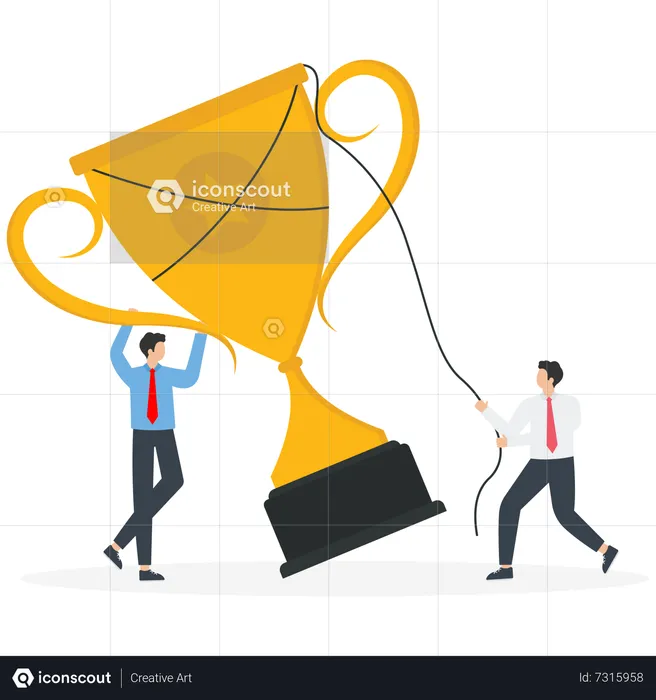 Two guys raise trophy cup  Illustration