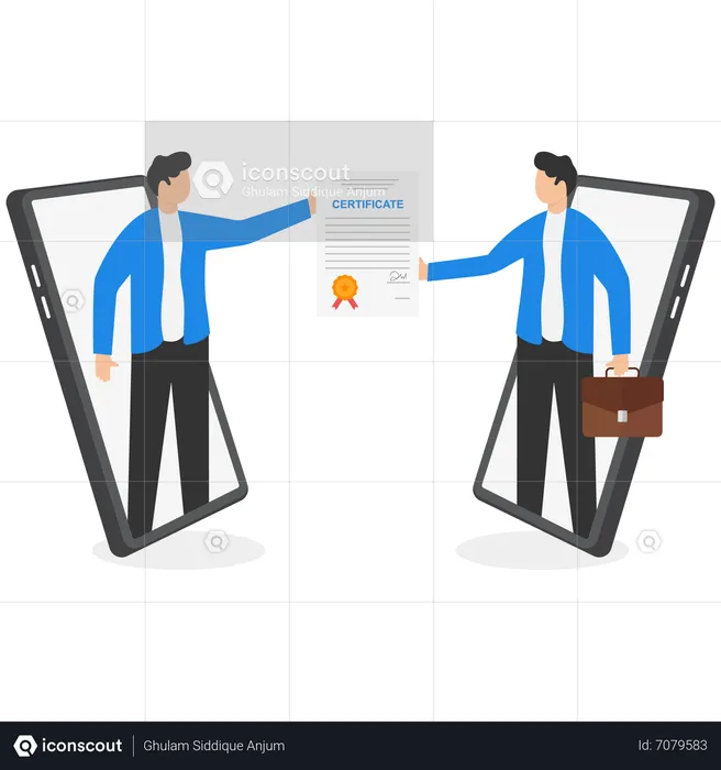 Two guys taking online certification  Illustration