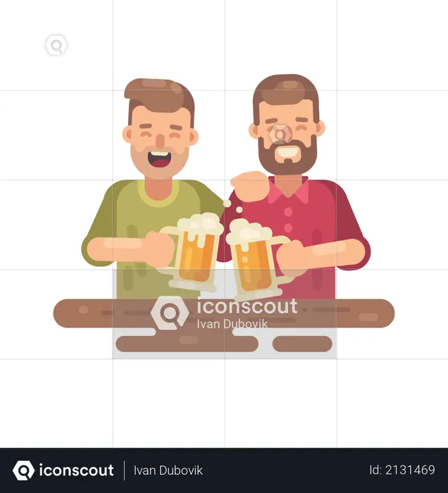 Two happy men drinking beer  Illustration