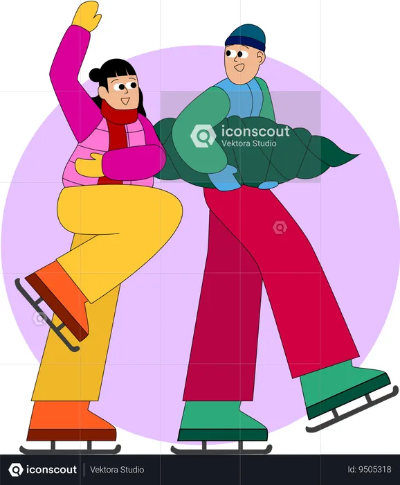 Two ice skaters perform a lift  Illustration