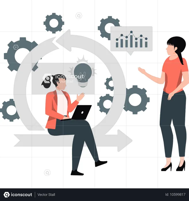 Two ladies thinking about business growth  Illustration