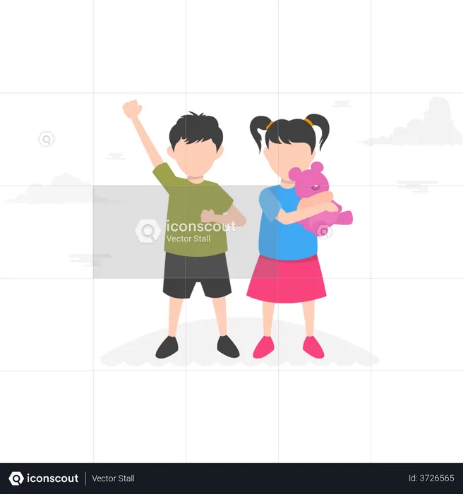 Two little kids waving hands  Illustration