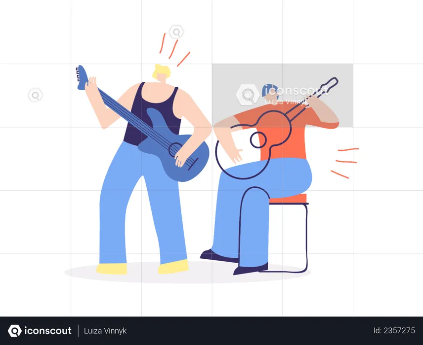Two male guitarist playing guitar  Illustration