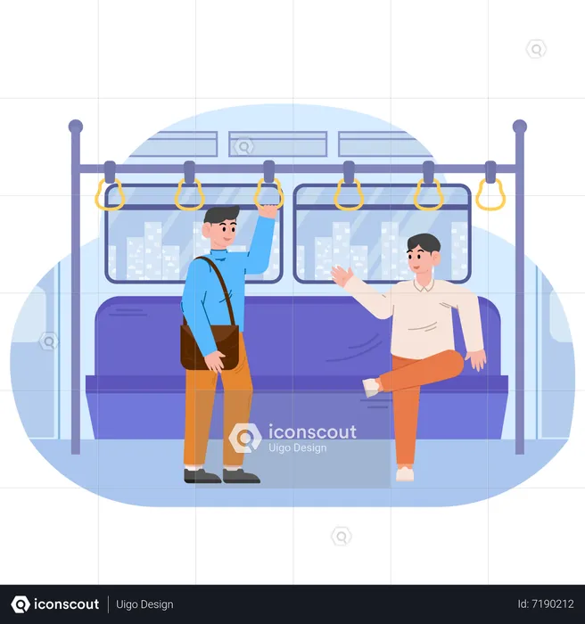 Two Man are talking in the train  Illustration