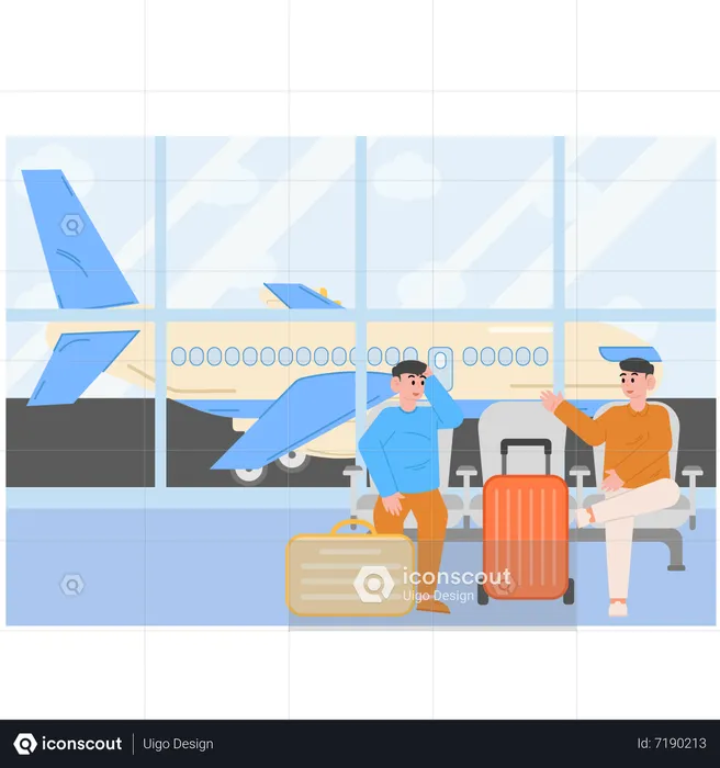 Two Man are waiting for plane departure  Illustration