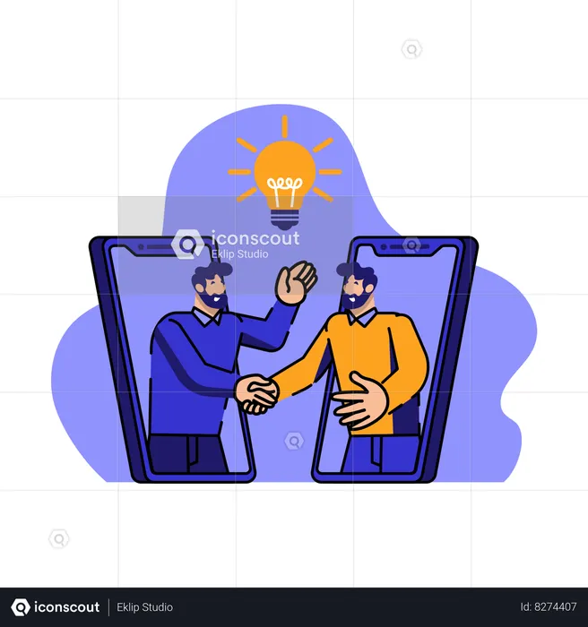 Two man doing  Digital business deal  Illustration