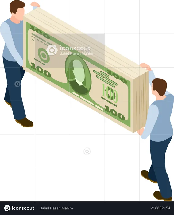 Two man holding cash bundle  Illustration