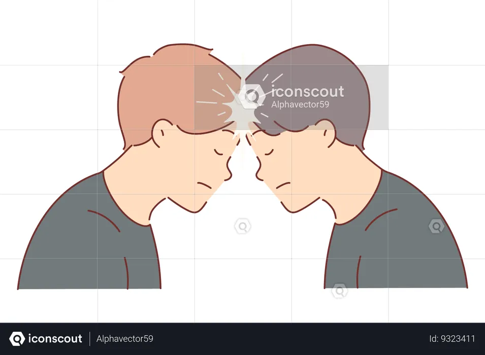 Two men brainstorm together and touch foreheads to create telepathic connection  Illustration