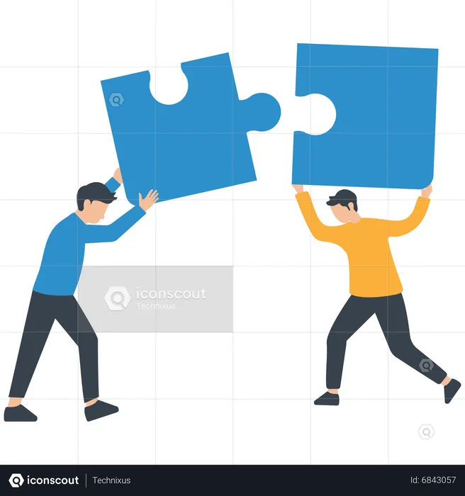 Two men connect puzzle elements  Illustration