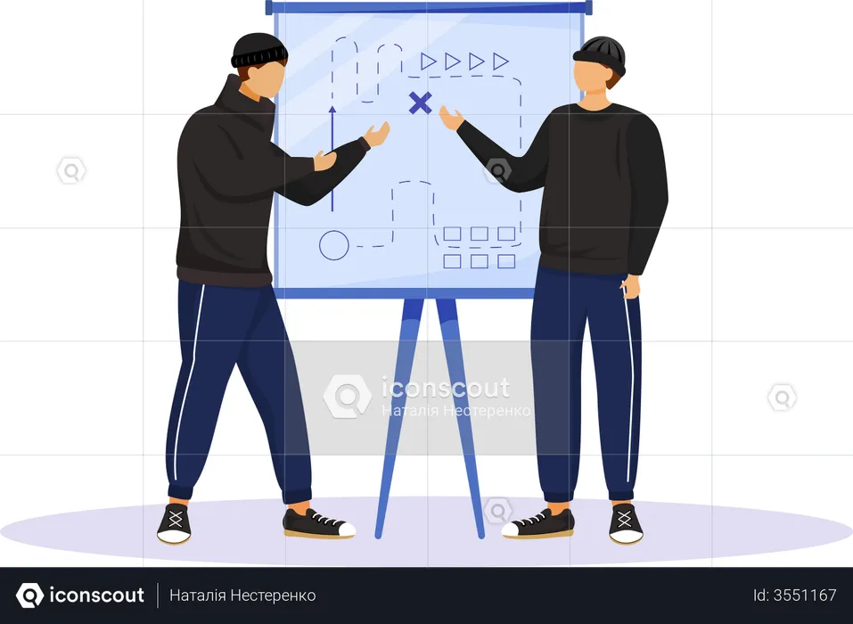 Two men planning criminal act  Illustration