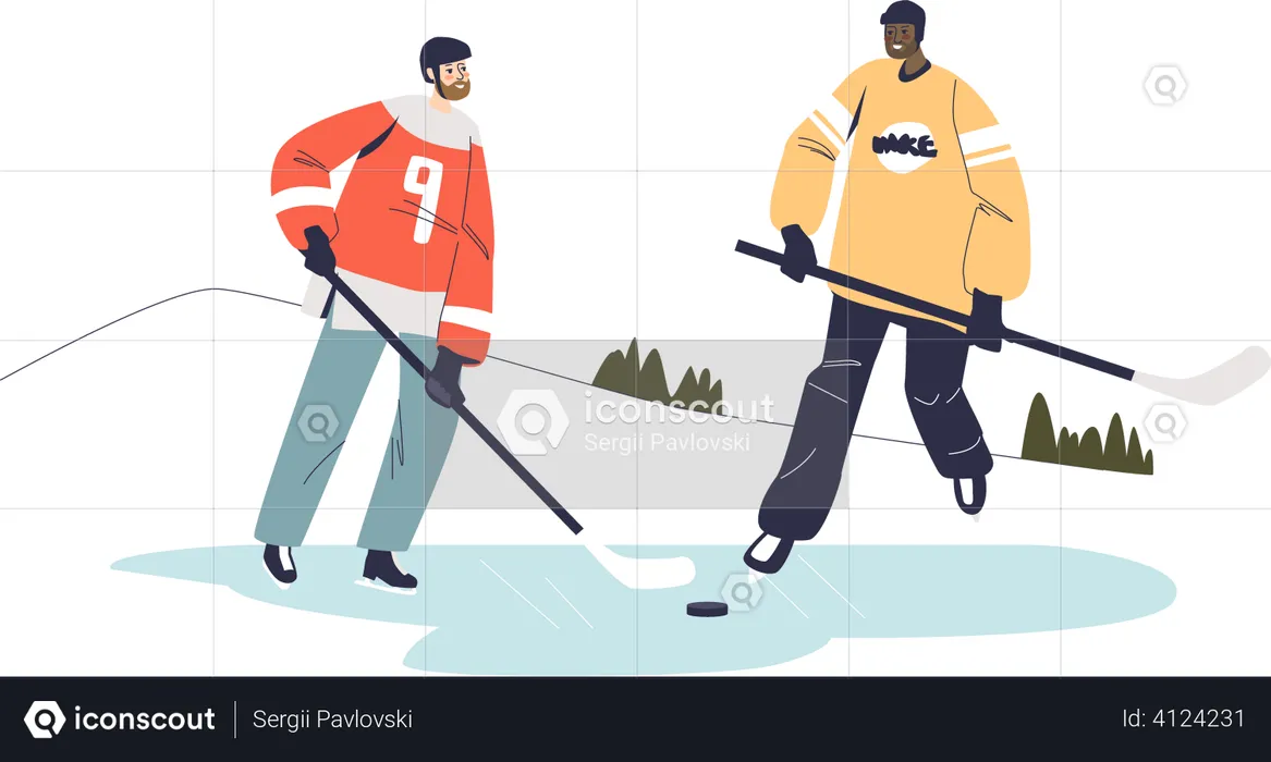 Two men play hockey  Illustration