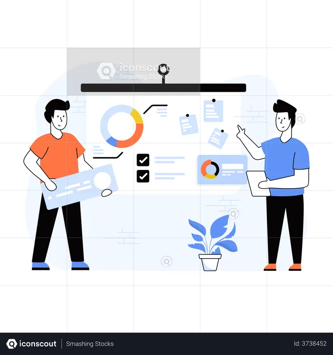 Two men presenting company growth chart  Illustration
