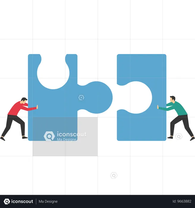 Two men solving jigsaw puzzle  Illustration