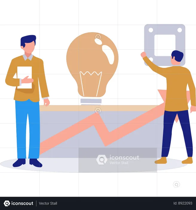 Two Mes Talking About Marketing Idea  Illustration