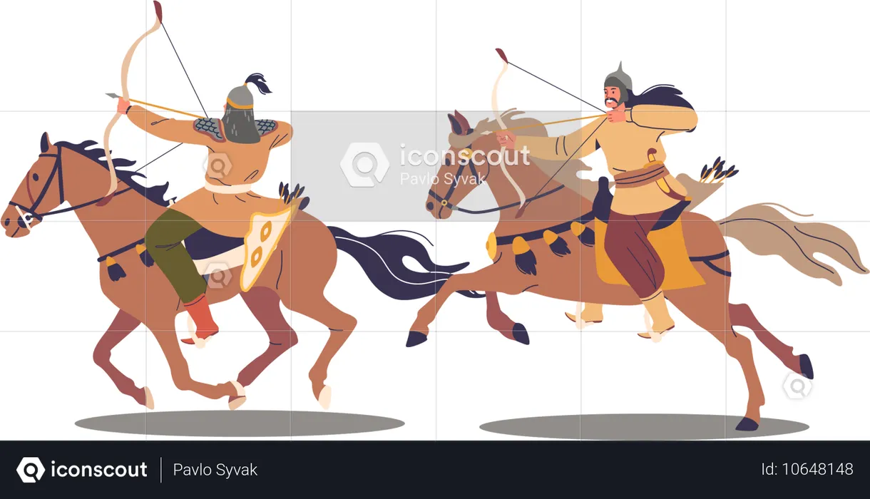 Two Mongol Archer On Horseback Captured Mid-action  Illustration