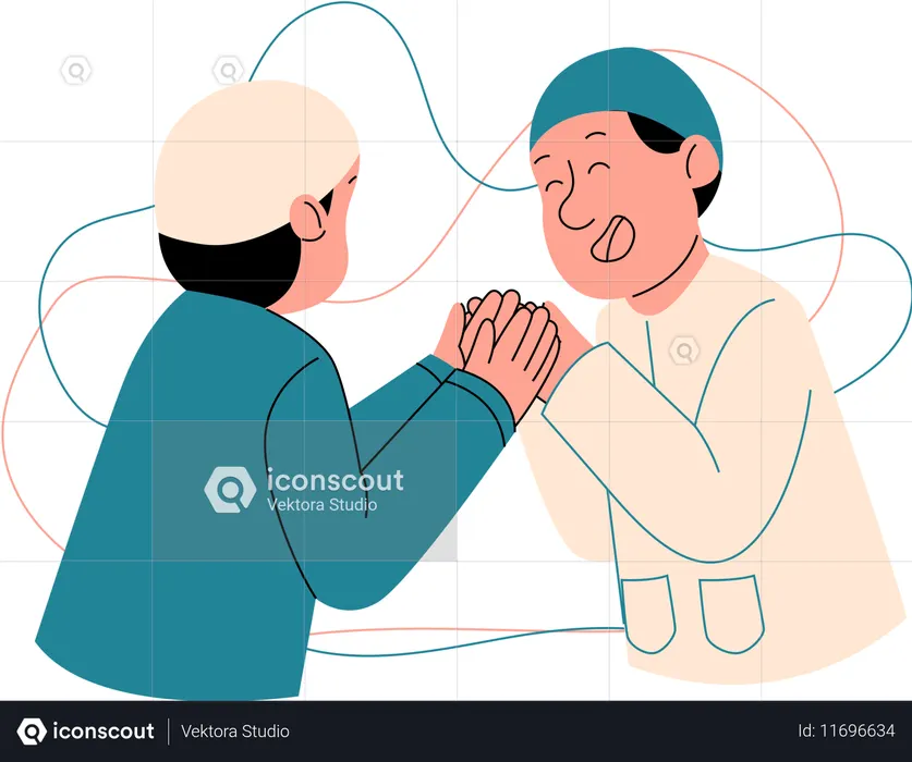 Two Muslim man shaking hands  Illustration