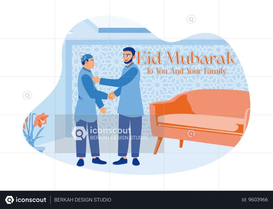 Two Muslim men are saying Eid al-Fitr greetings  Illustration