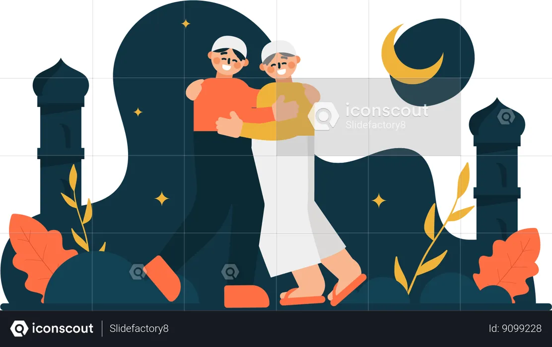 Two Muslim men hugging  Illustration