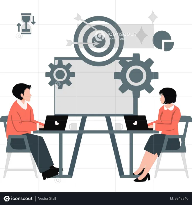 Two office workers are working on human resources  Illustration