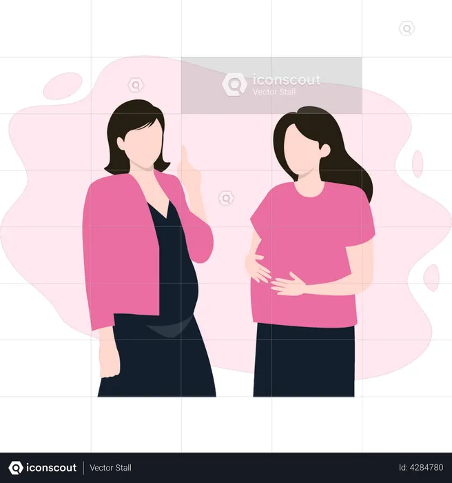Two pregnant ladies talking to each other  Illustration