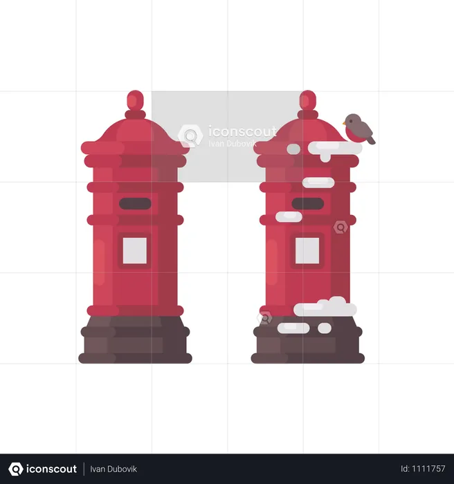 Two Red Vintage Mailboxes With Snow  Illustration