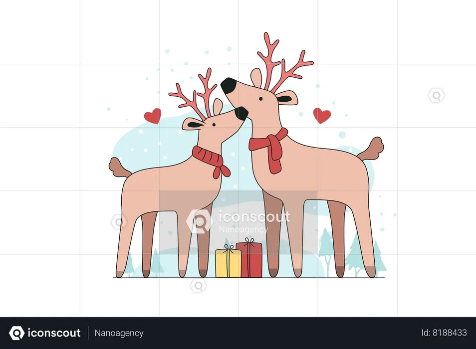 Two Reindeer On Christmas Day  Illustration