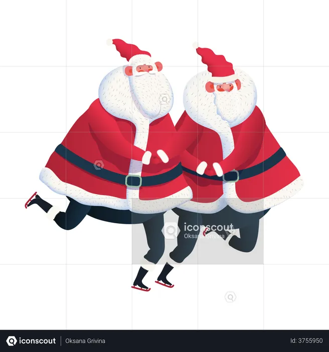 Two Santa skating together  Illustration