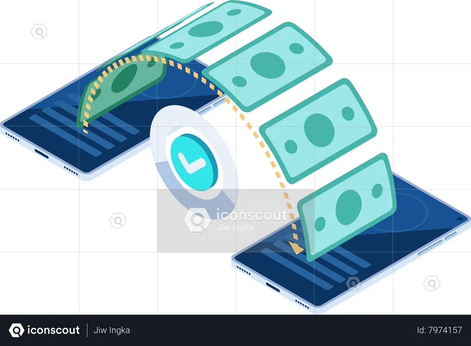 Two Smartphones Sending and Receiving Money  Illustration