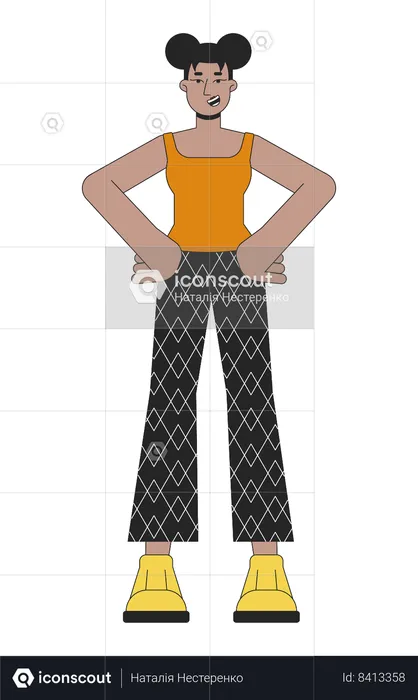 Two space buns woman african american power posing  Illustration