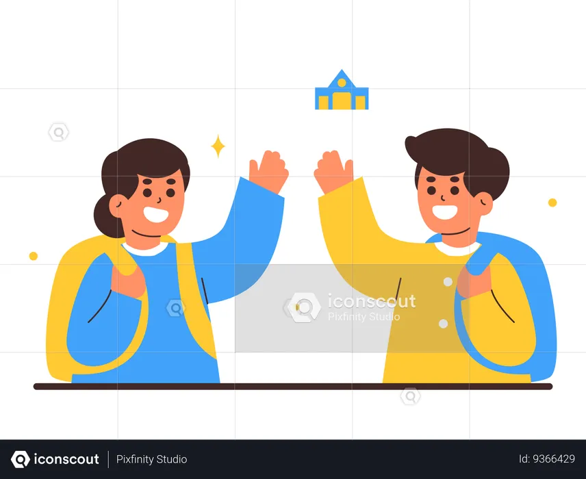 Two Students Celebrating a Successful School Day  Illustration