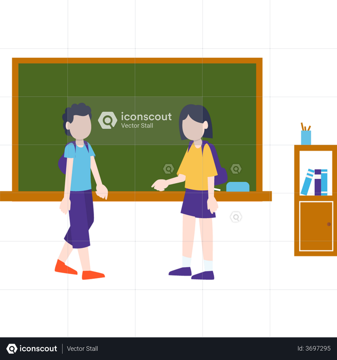 Two students standing in the classroom Illustration