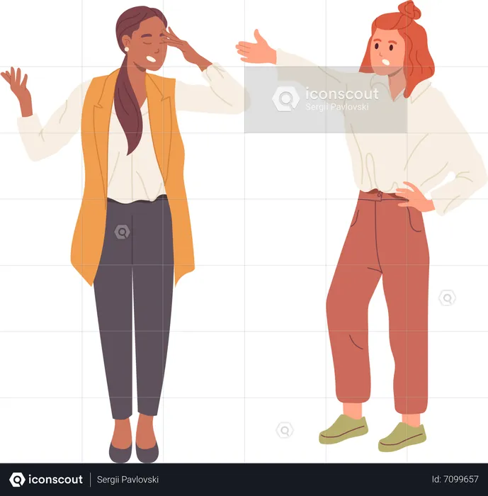 Two tired woman shouting and fight gesturing with bad emotions  Illustration