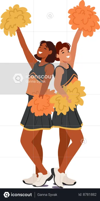 Two Vivacious Cheerleader Girls  Illustration