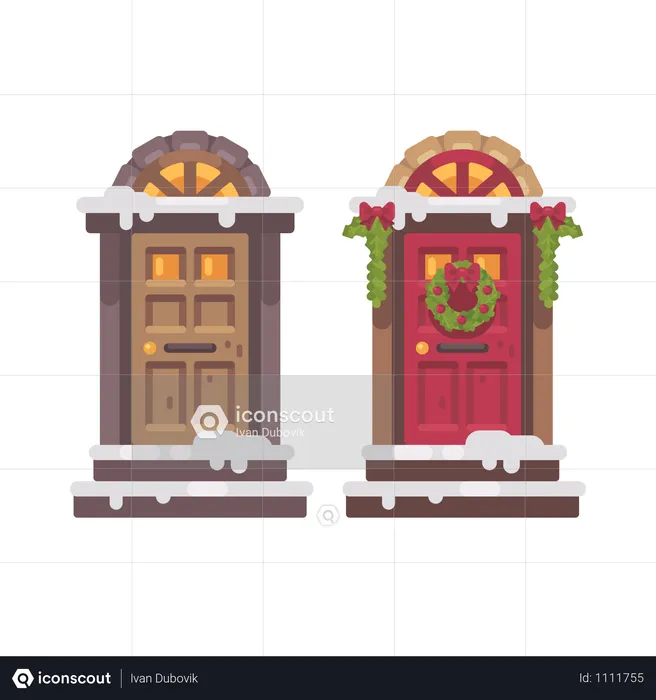 Two Winter Doors  Illustration