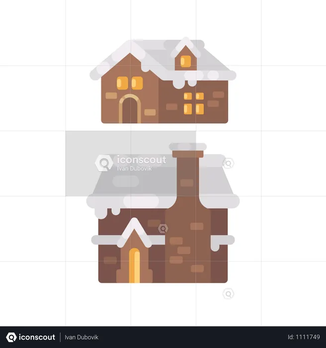Two Winter House Covered With Snow  Illustration