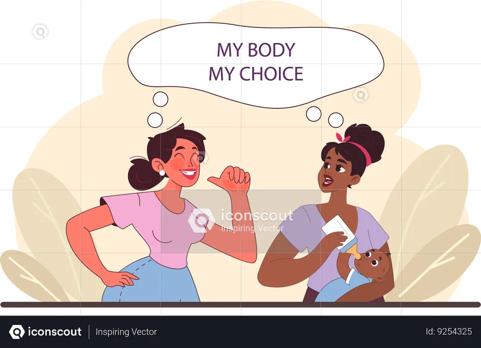 Two women emphasize personal choice one voices her rights  Illustration