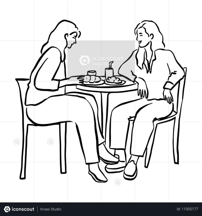 Two women engaging in  lively conversation over coffee in  cozy cafe  Illustration