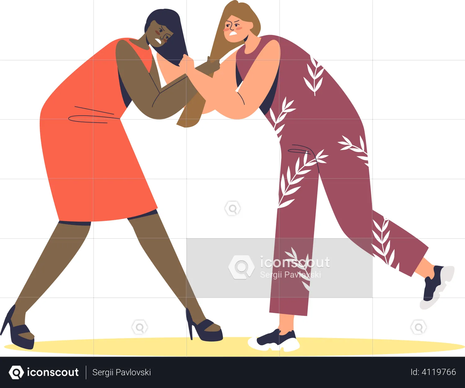 Best Two women fighting and pulling hair Illustration download in PNG ...