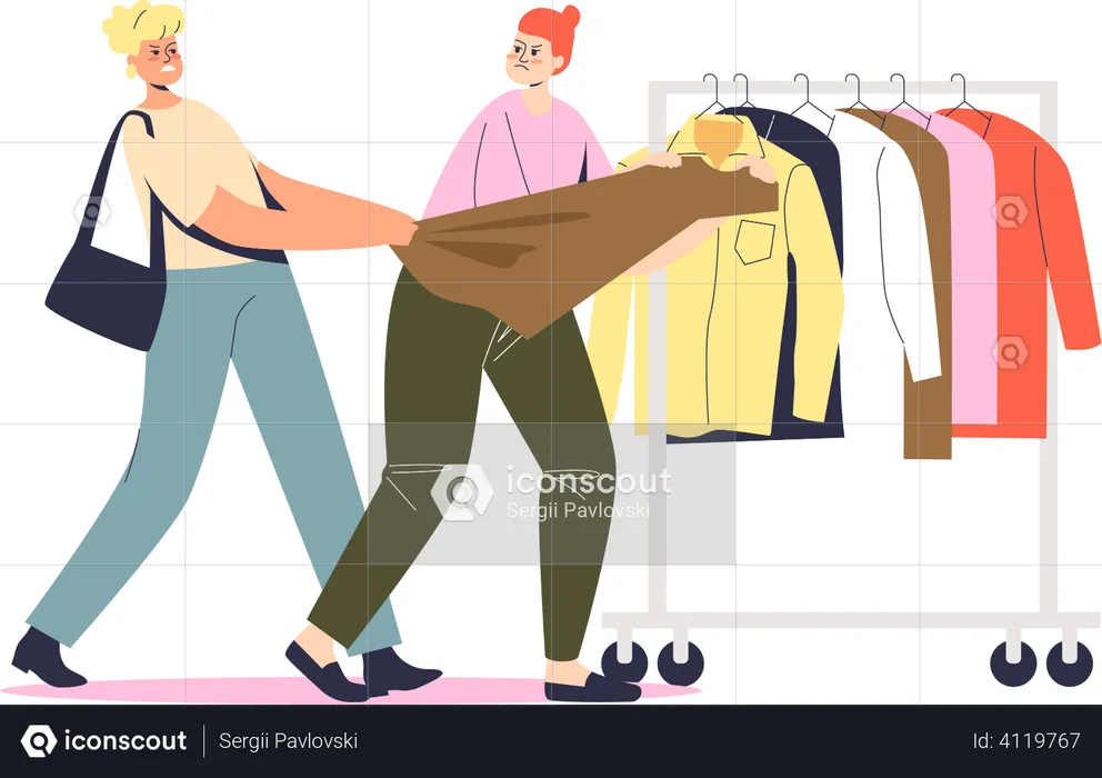 Two women fighting on shopping  Illustration