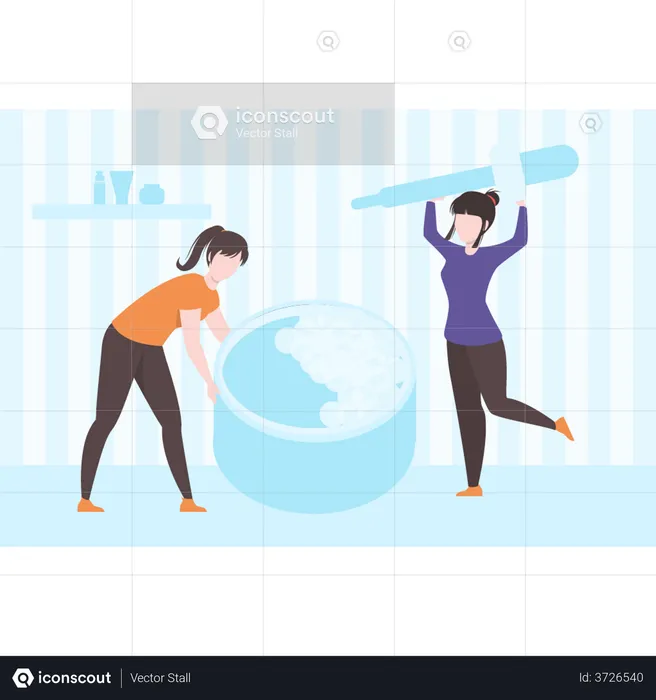 Two women making special face massaging cream  Illustration