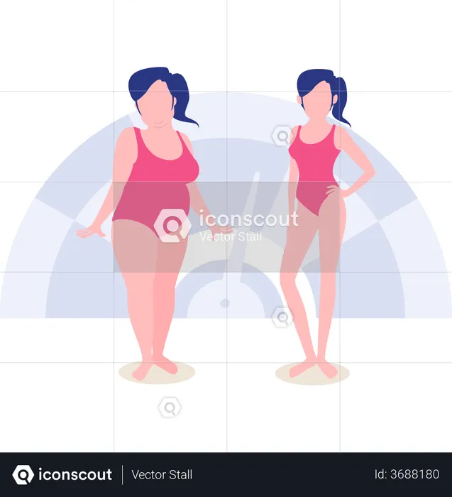 Two women measure their weights  Illustration