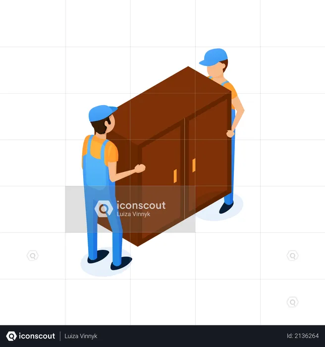 Two workers holding cupboard  Illustration