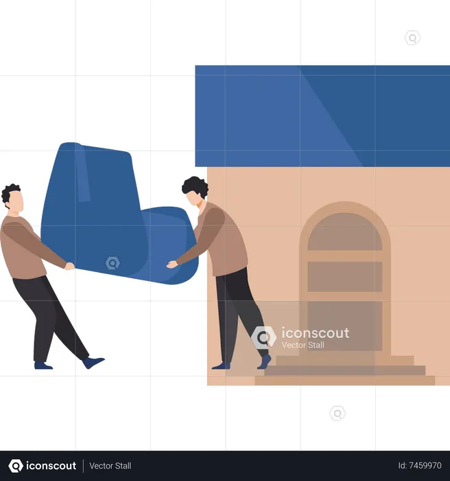 Two workers moving couch  Illustration