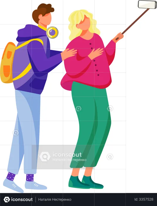 Two young friends capturing fun moments of life  Illustration