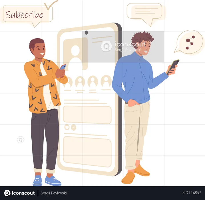 Two young man chatting in social media  Illustration