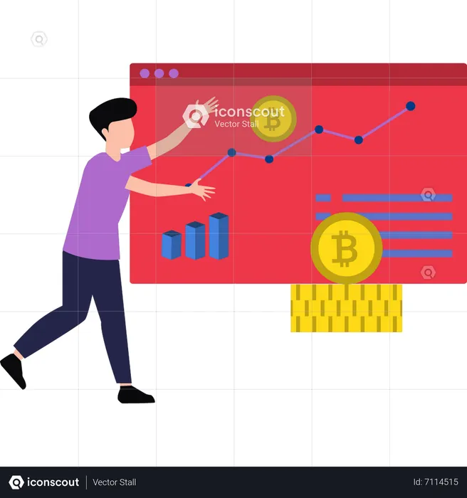 Typ schaut sich Bitcoin-Analysen an  Illustration