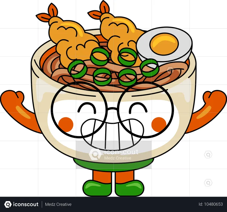 Udon-Maskottchen mit weit geöffneten Armen  Illustration