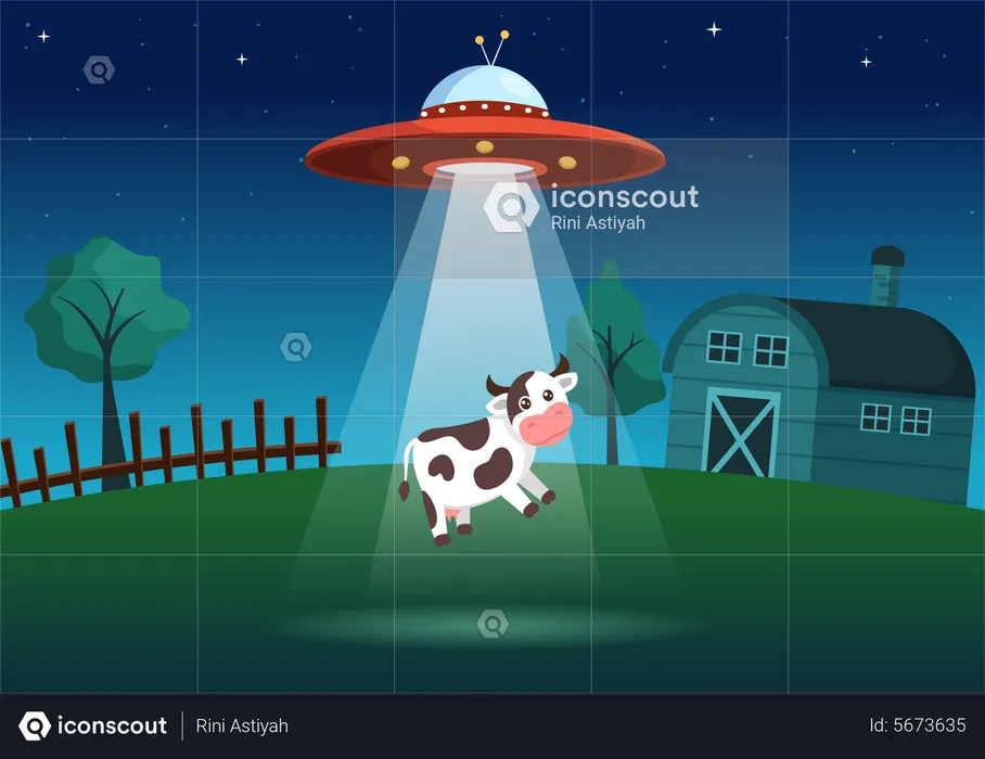 UFO abducting cow  Illustration