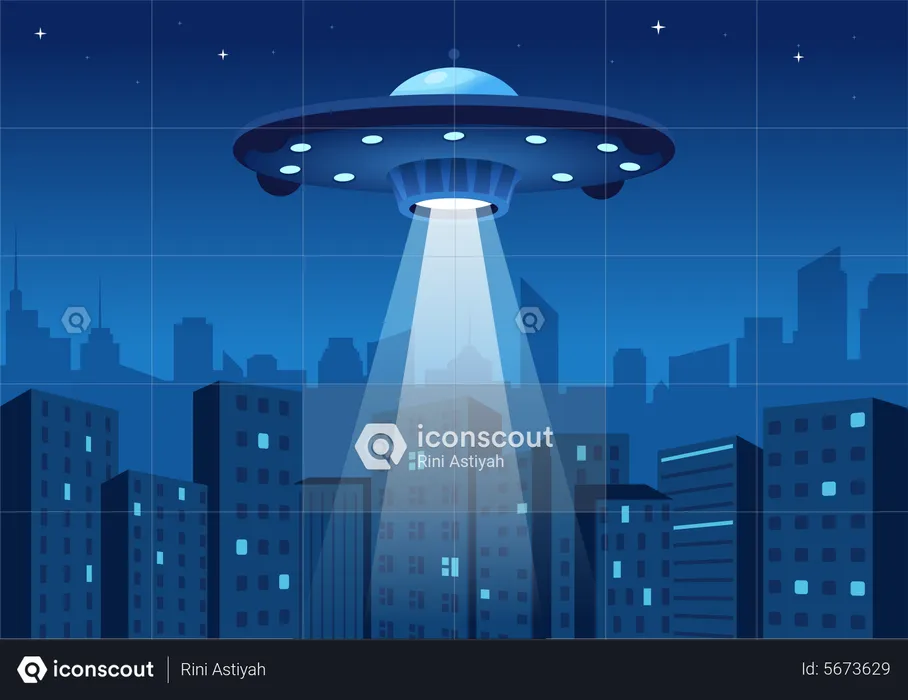 UFO in the city  Illustration