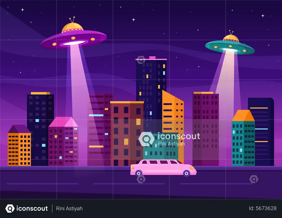 UFO searching cityscape  Illustration